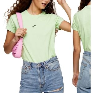 Top Shop Women's Paw Print T-shirt Green Size 2 & Size 6 Shirt Cute